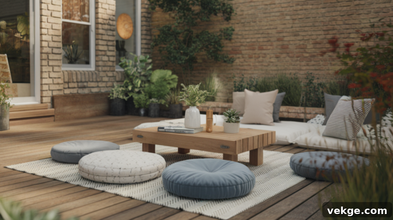 Set up a Floor Cushion Seating Area for casual deck gatherings