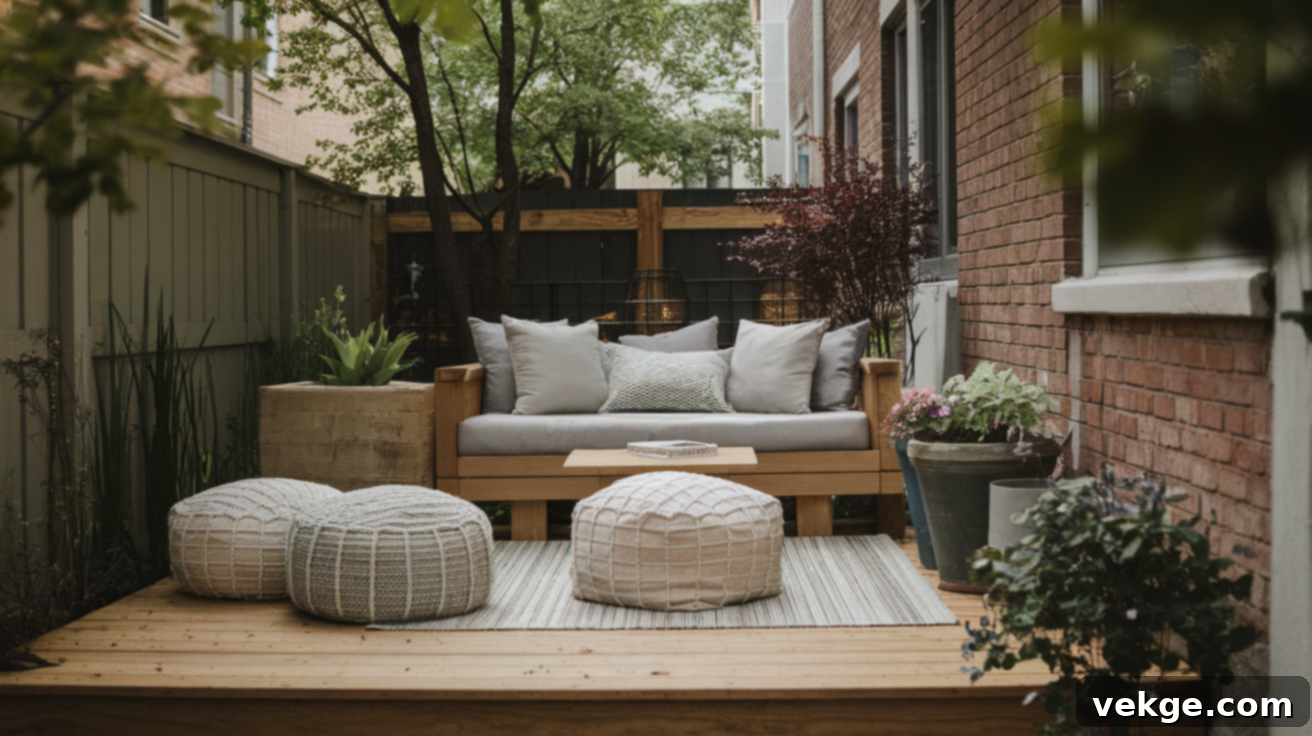Use Poufs or Ottomans For Flexible Seating on your deck
