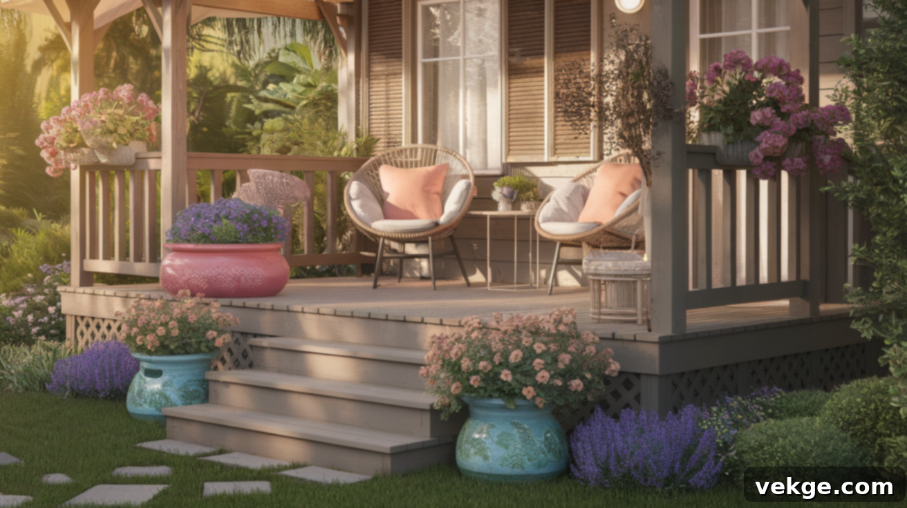 Create a Mini Flower Garden in Decorative Pots on your deck