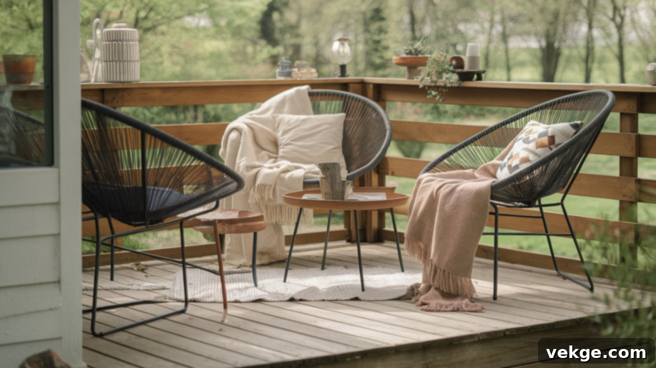 Drape Cozy Blankets Over Every Chair on your deck