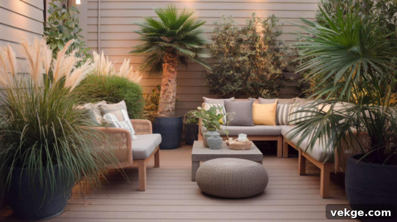 Place Tall Potted Plants Around the Edges of your deck
