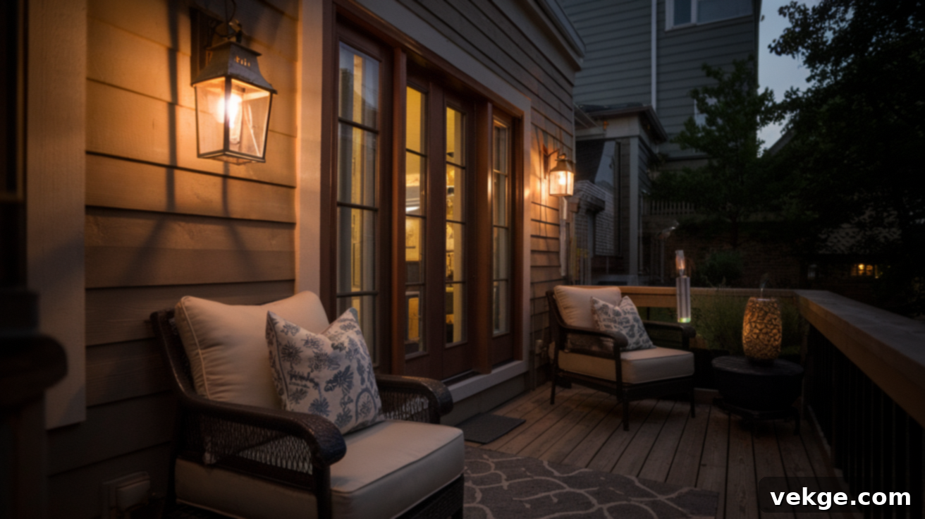 Hang Lanterns or Wall Sconces for ambient deck lighting