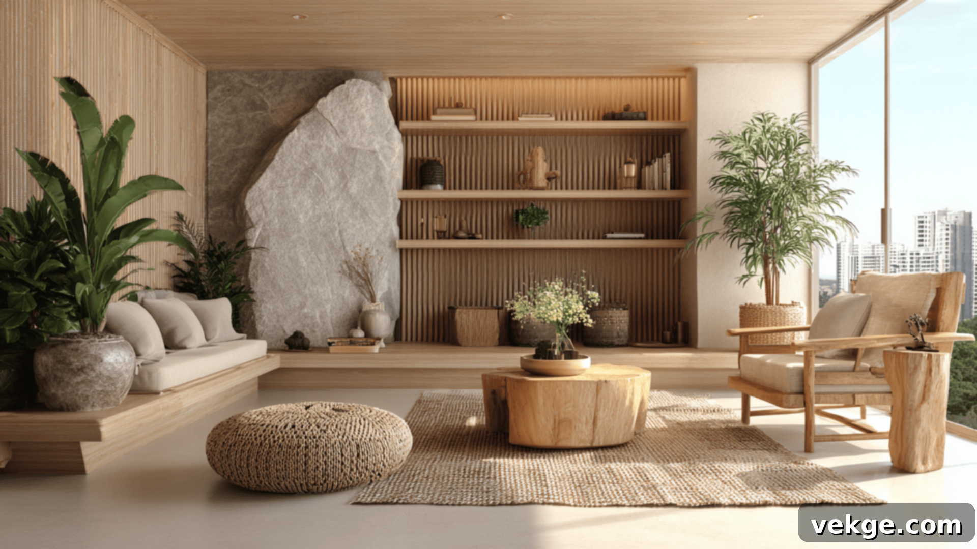 Serene Japanese Zen style interior with natural materials and calm colors