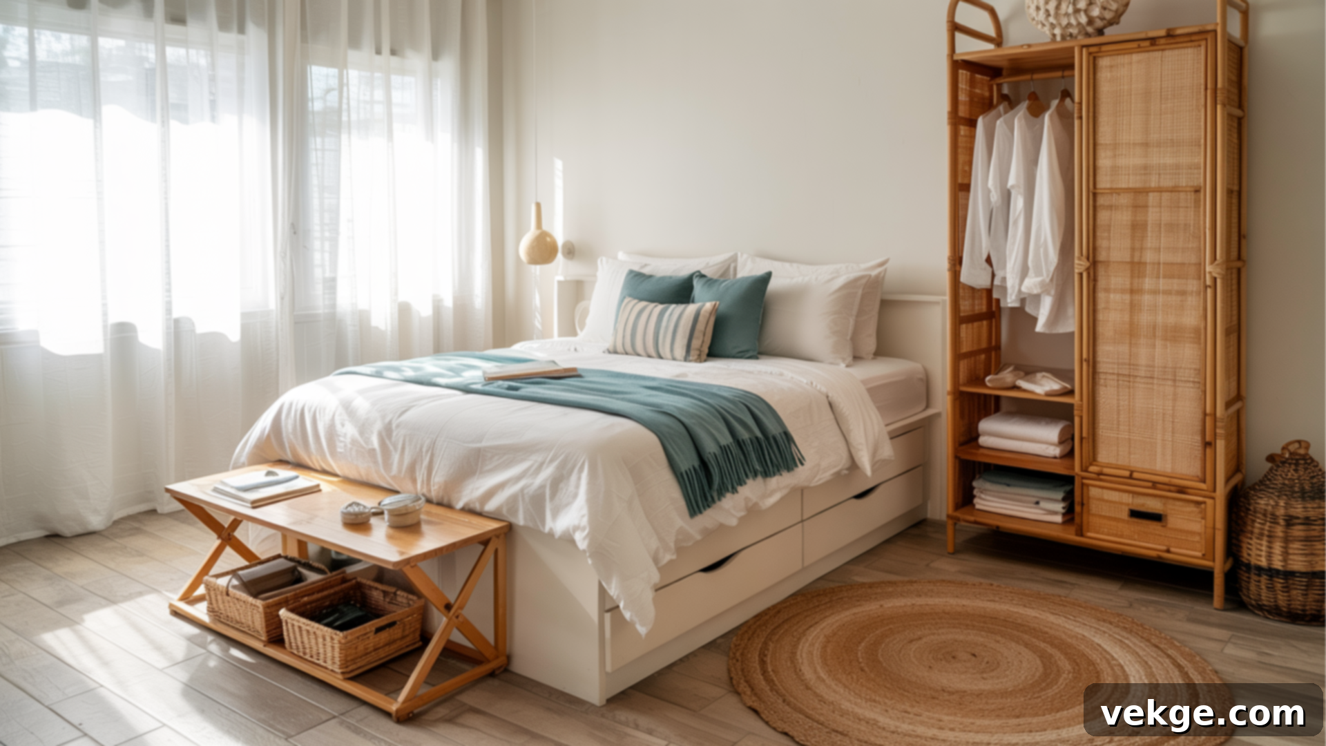 Small Coastal Bedroom with Multi-Functional Furniture