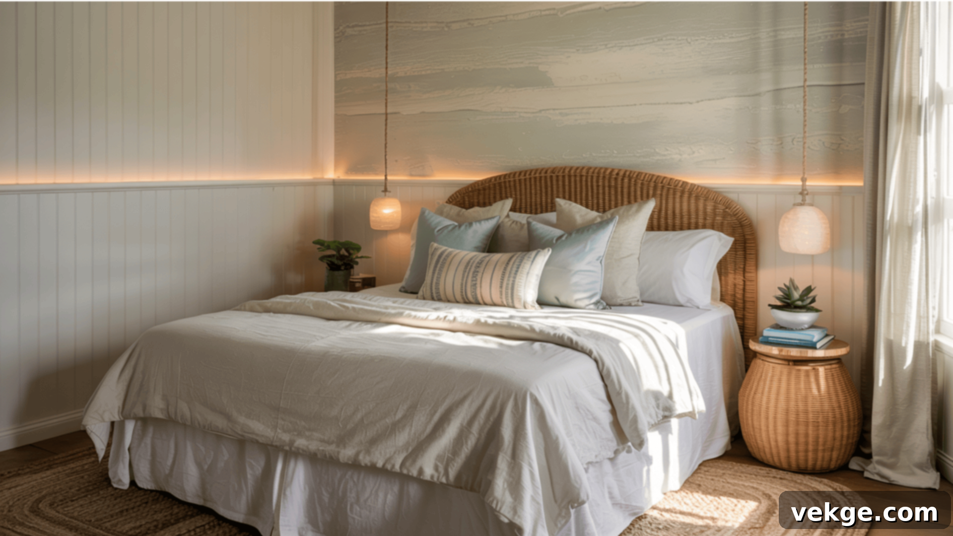 Coastal Bedroom with Textured Walls