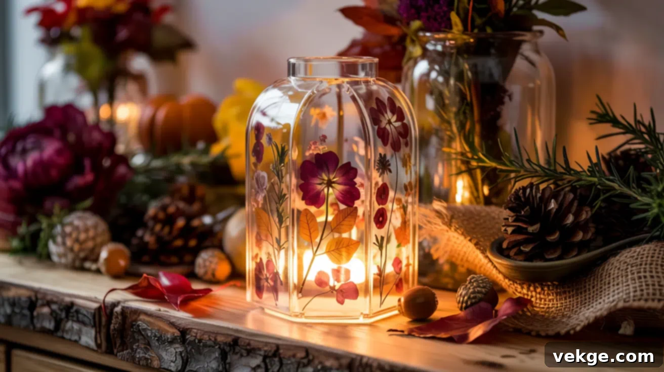Autumn pressed flower lantern decor