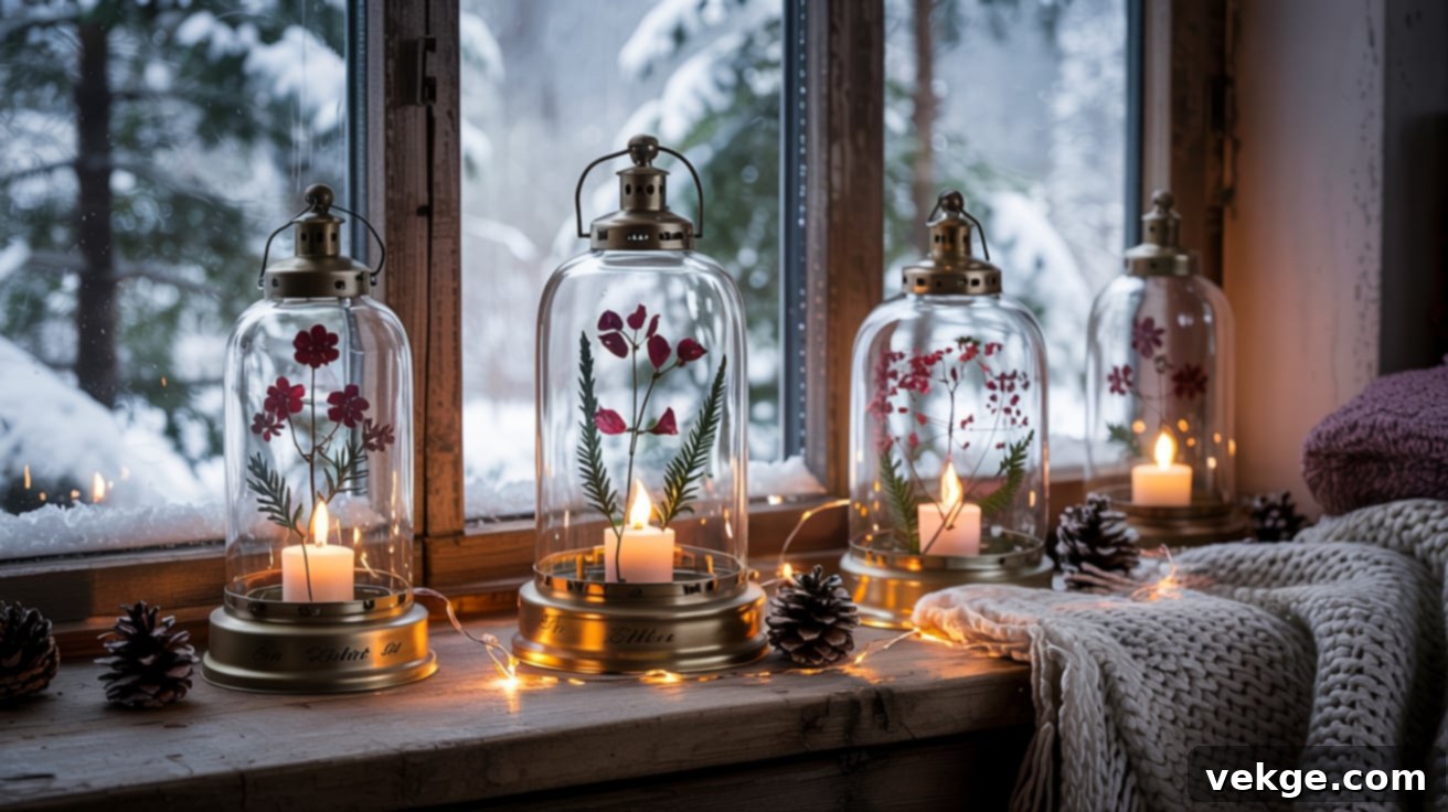 Winter pressed flower lantern ideas