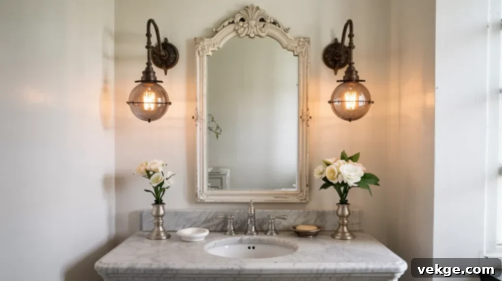 Rustic Sconces Beside the Mirror