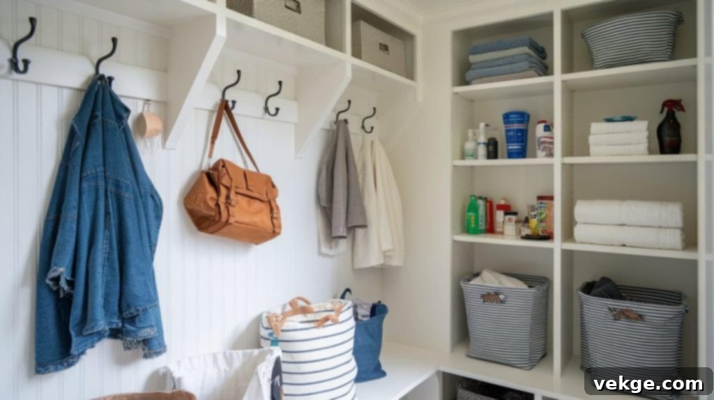 Vertical Storage with Hooks and Shelves
