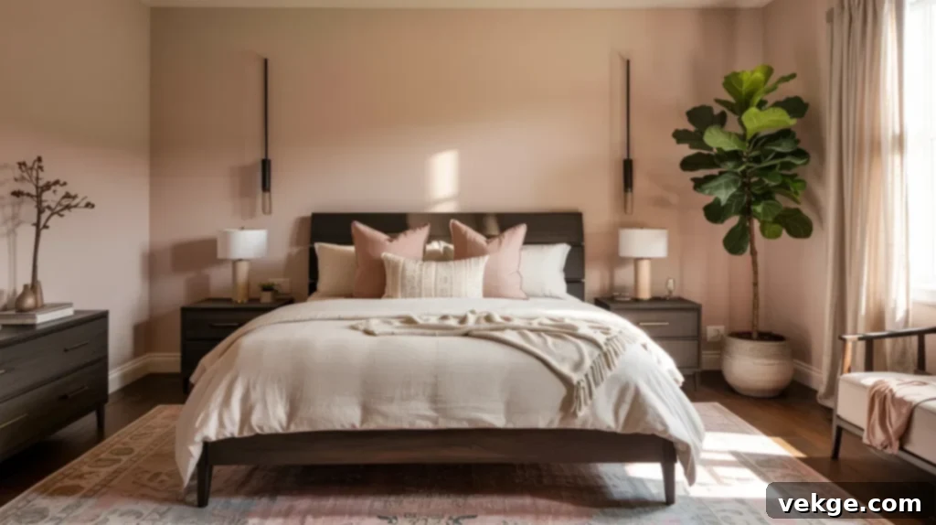 Blush Pink with Dark Wood Furniture