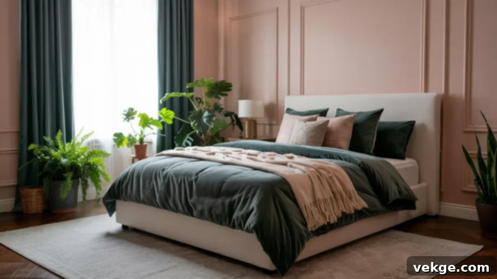Blush Pink with Dark Green Accents