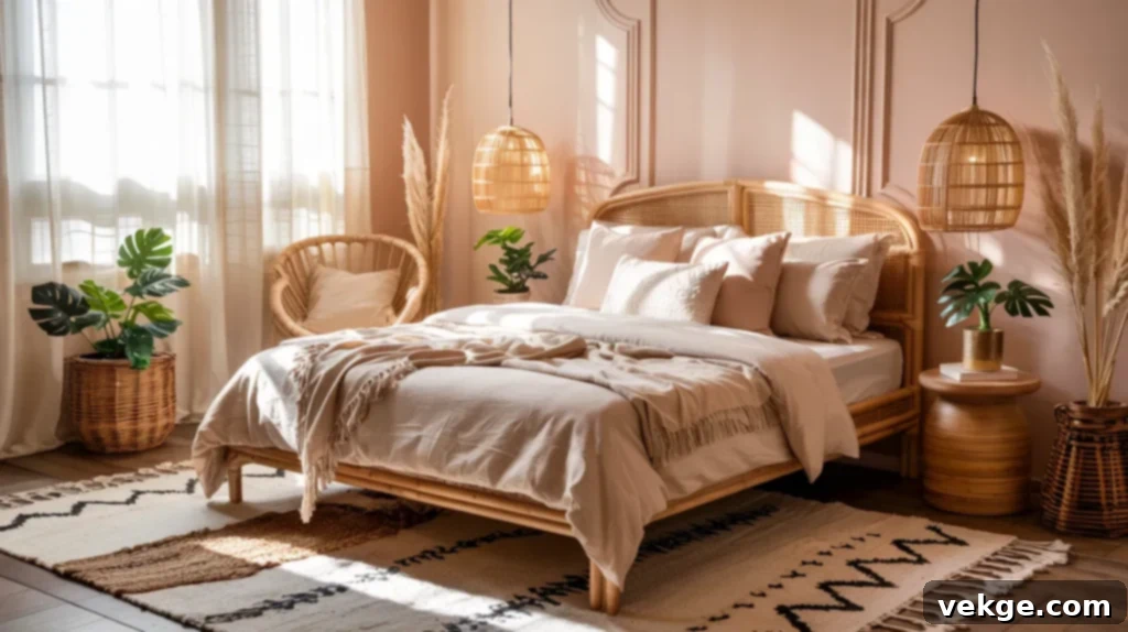 Blush Pink with Rattan Accents
