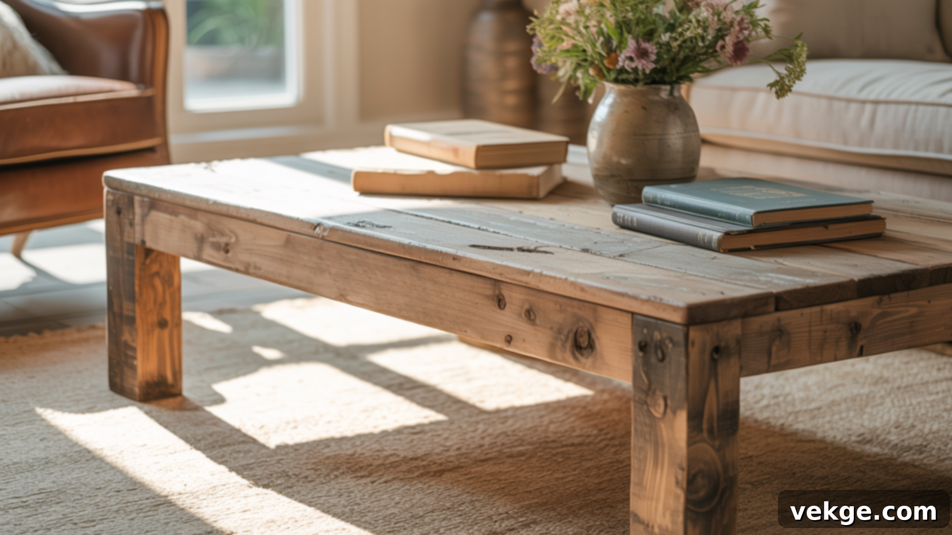 Rustic Wooden Coffee Table in French Country living room