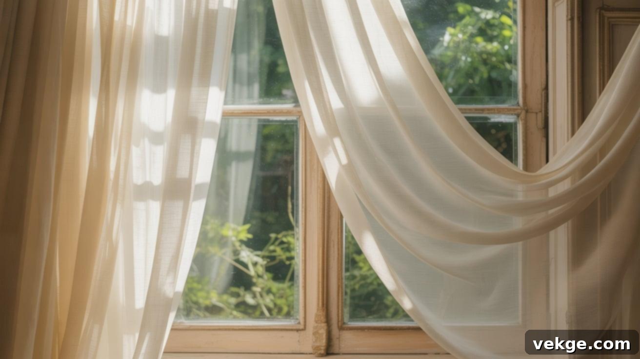 Soft, Sheer Curtains in French Country living room