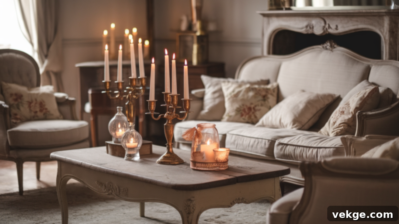 Vintage Candles in French Country living room