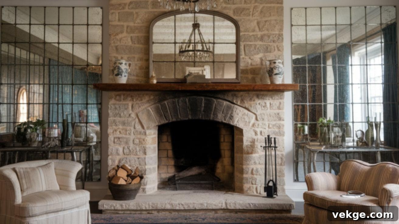 Stone Fireplace in French Country living room