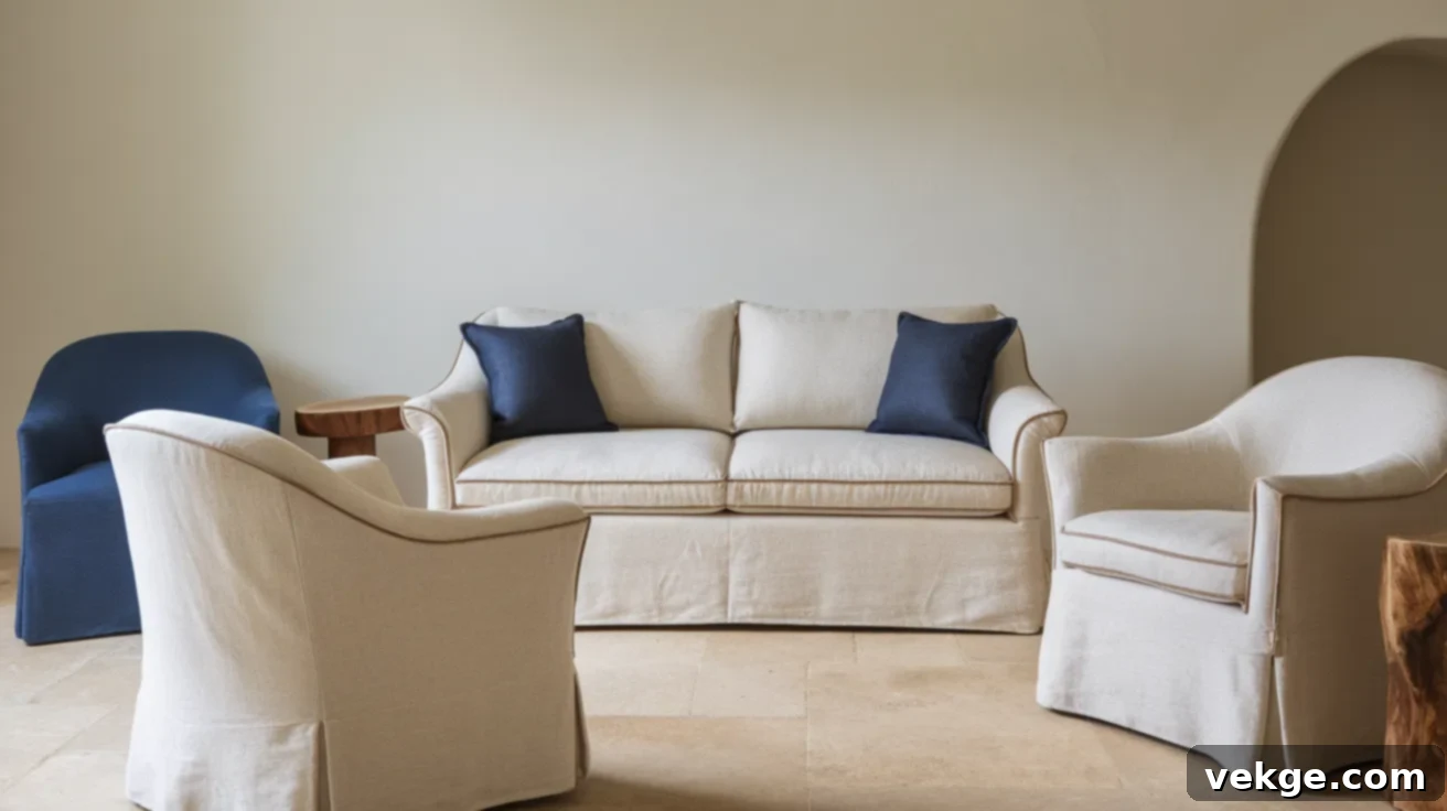 Linen Upholstery in French Country living room