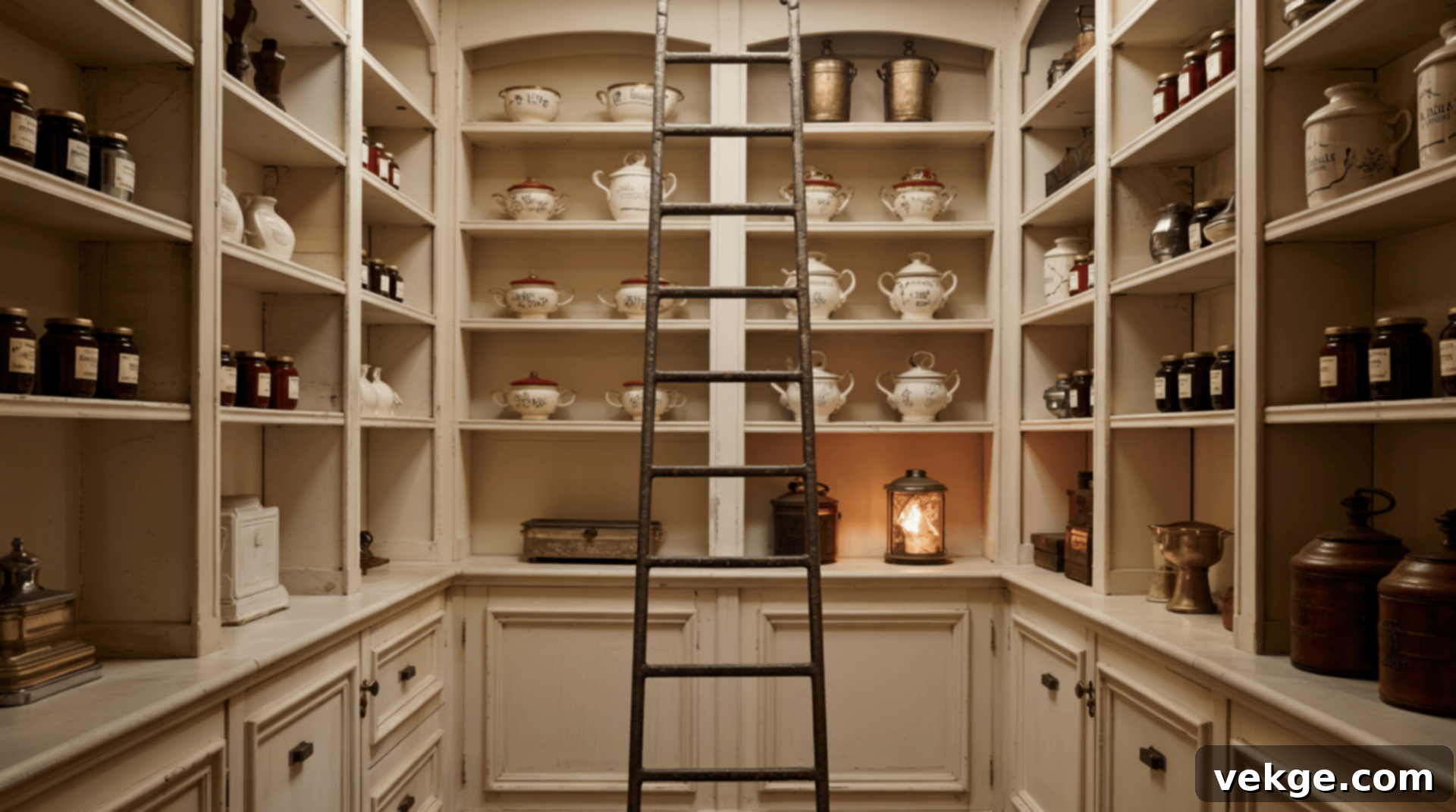 Incorporate a Pantry Ladder for High Shelves