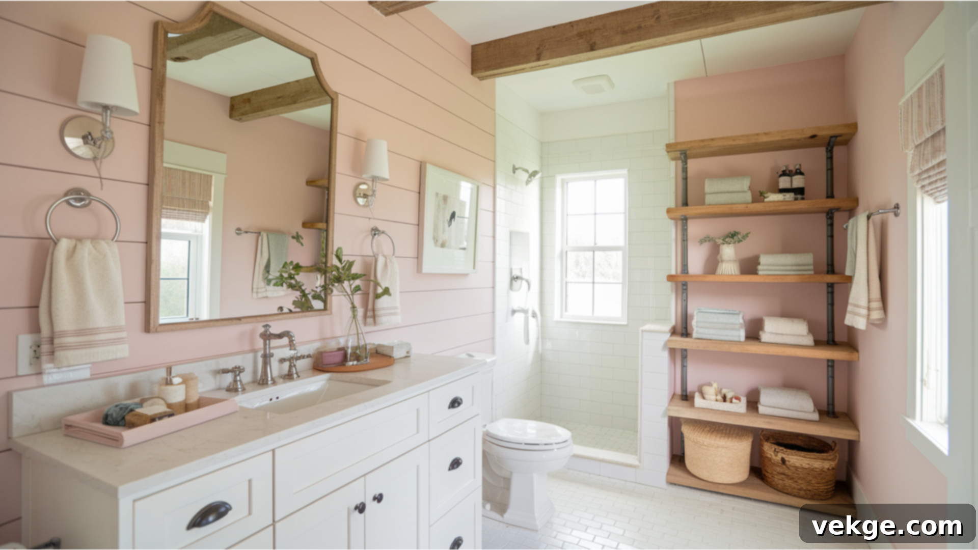 Cozy Farmhouse Pink Bathrooms