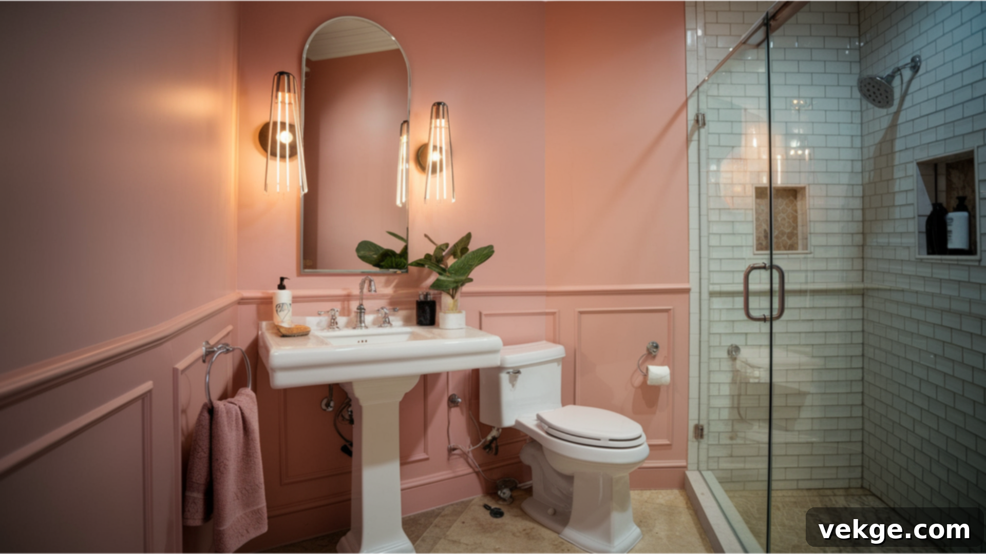 Transitional Style Pink Bathrooms