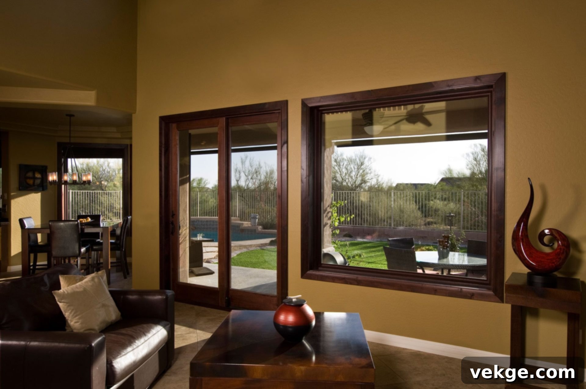 Interior view of a modern living room with large sliding doors