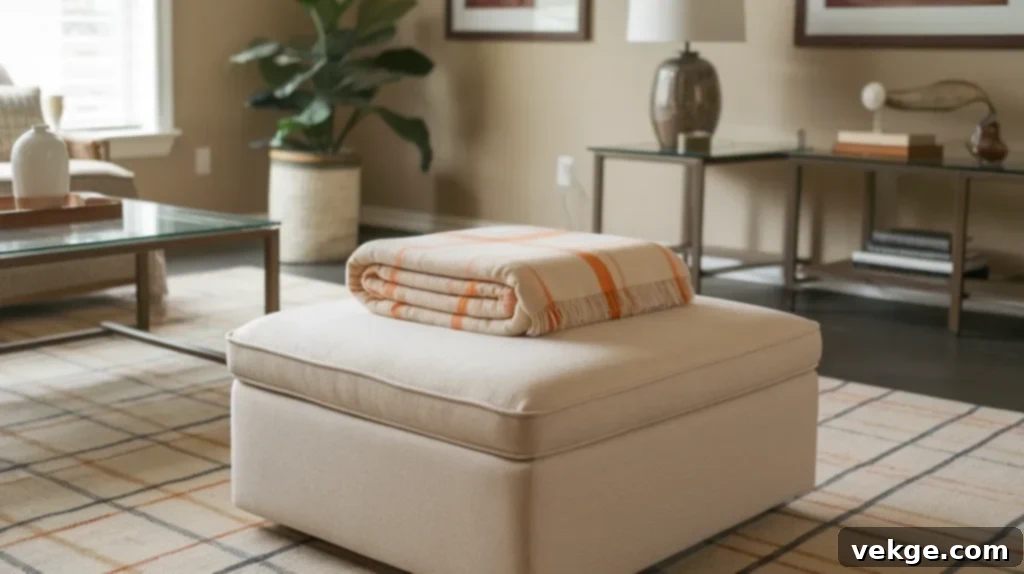 Ottoman Used as Blanket Holder