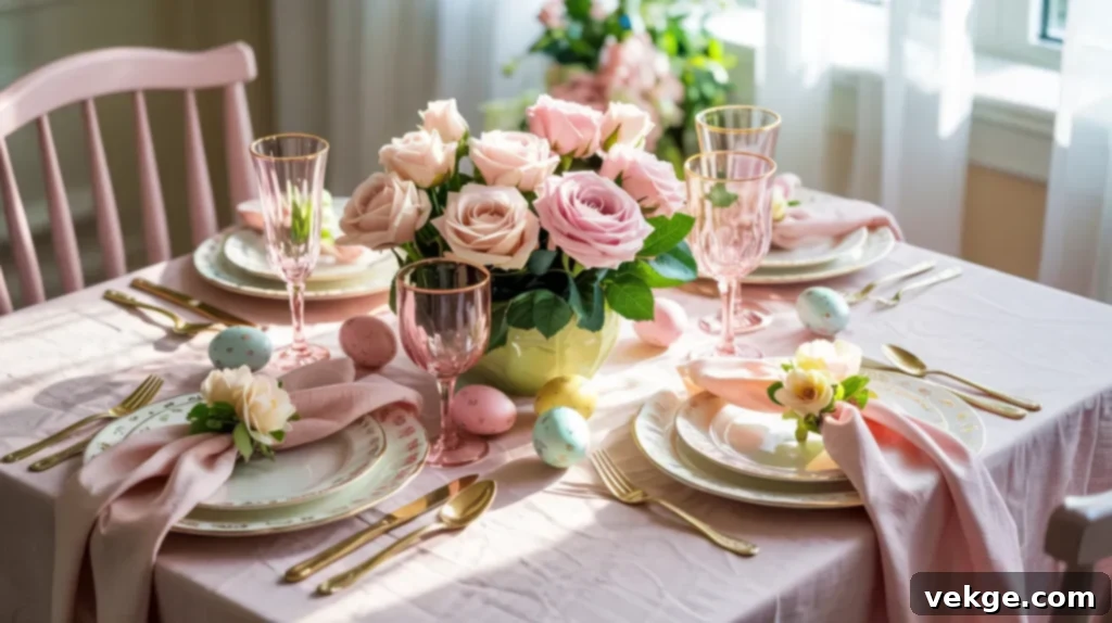 Pink and White Delight Easter table with soft pink linens and white porcelain