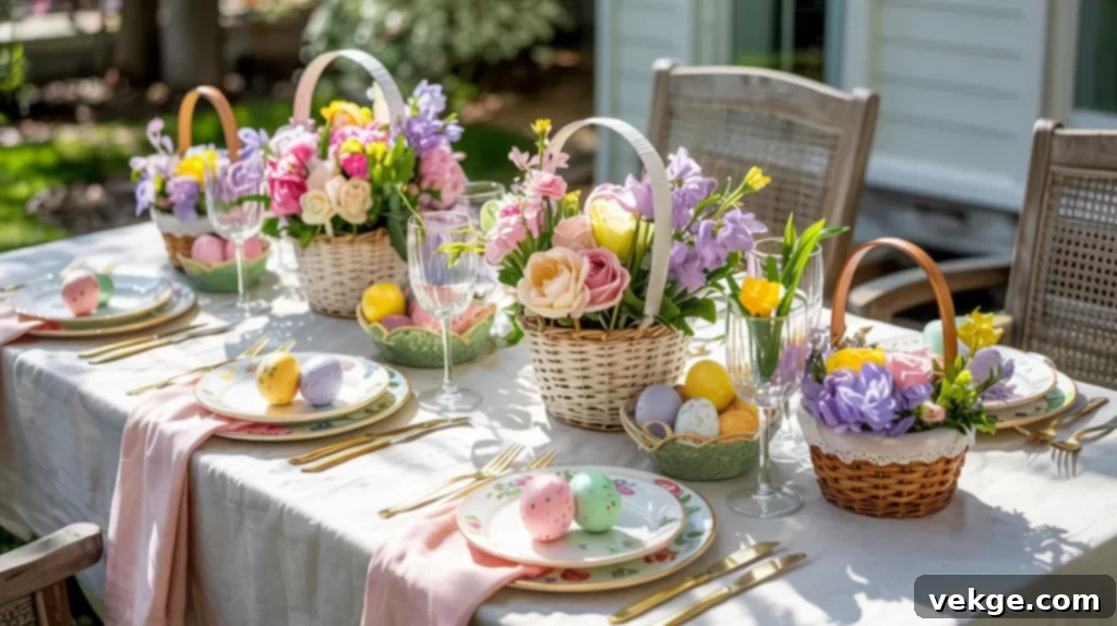 Easter Basket Chic table setting with mini Easter baskets at each place