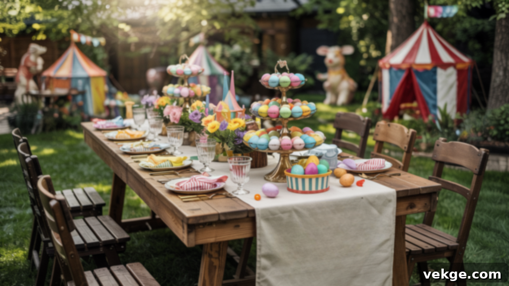 Easter Circus Wonderland table with playful, imaginative circus-inspired decor