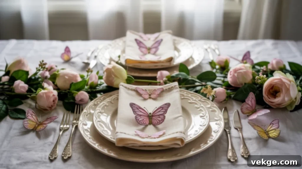 Butterfly Theme Easter table with delicate butterfly accents and spring decor