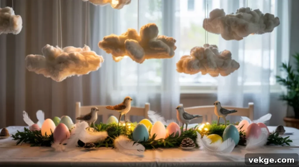 Easter in the Clouds table with cotton fluff or faux clouds overhead