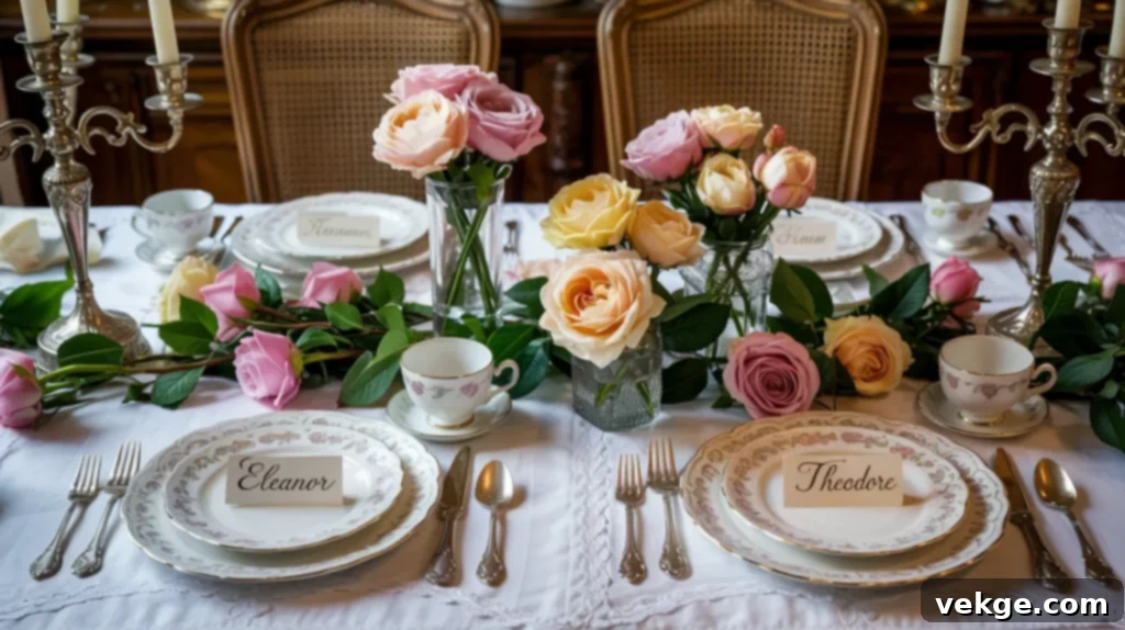 Vintage Victorian Easter table with antique-inspired decor and lace tablecloths