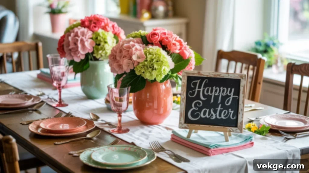 Coral and Mint Green Easter tablescape with fresh and lively hues
