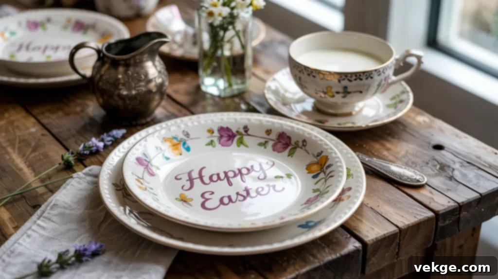 Hand-Painted Place Settings with Easter-themed plates and cups