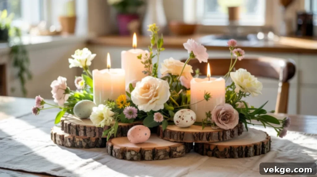 Natural Wood Centerpieces topped with flowers, candles, or Easter eggs