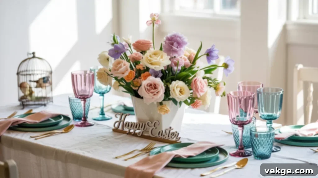 Colorful Glassware in shades of pink, green, and blue for Easter