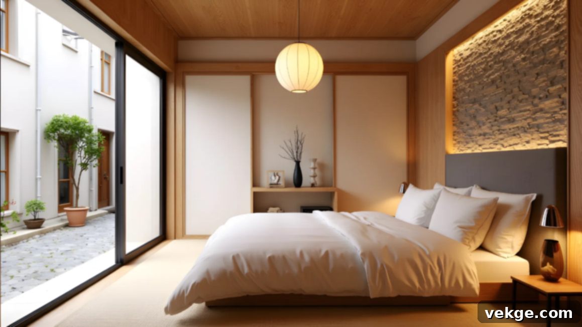 Bedroom with a unique ceiling design incorporating recessed lighting