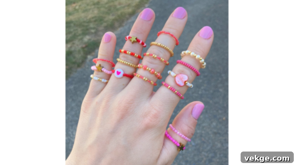 Delicate beaded rings made with memory wire and seed beads, perfect for stacking or gifting.