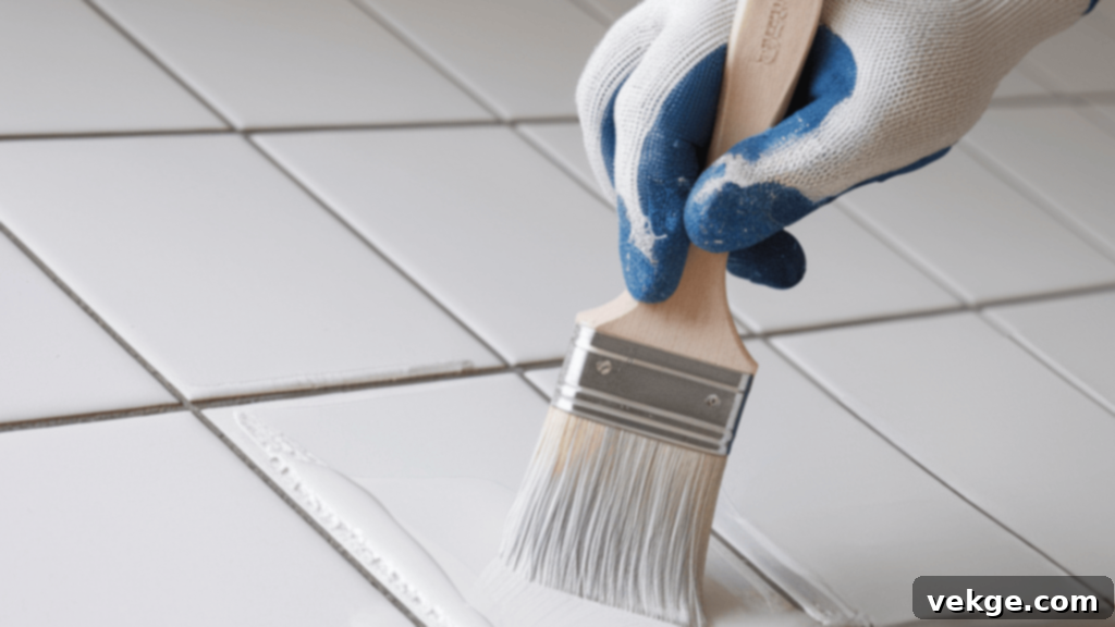Apply Grout Paint carefully and evenly along the grout lines.