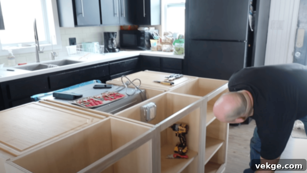 Add Electrical Wiring and Install Microwave in Island Cabinet