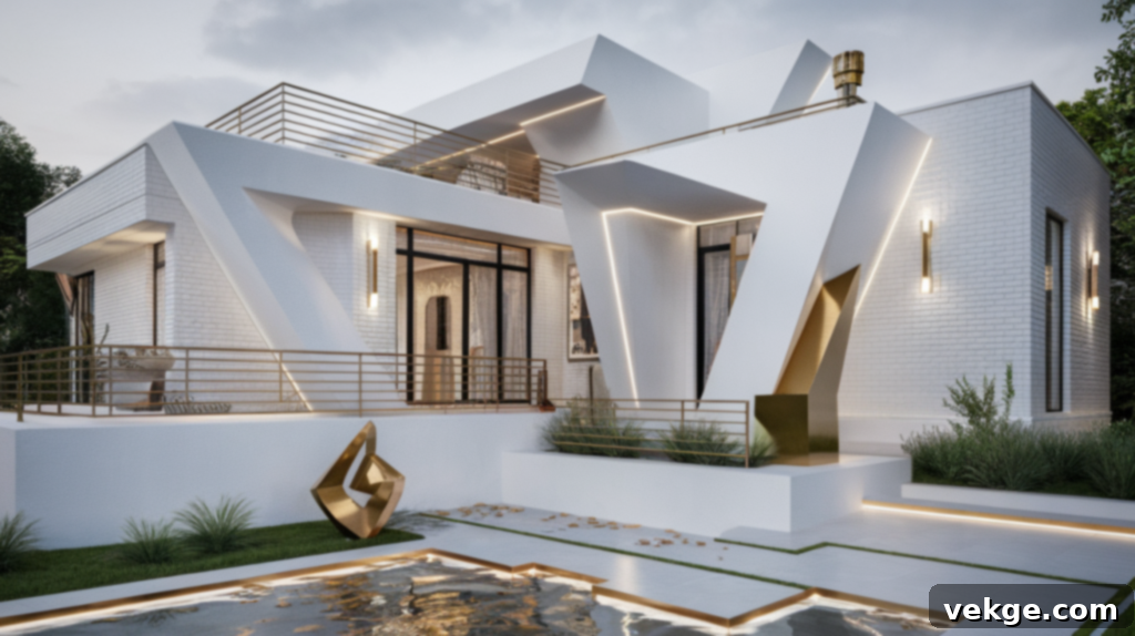 Art Deco Inspired White Brick Home