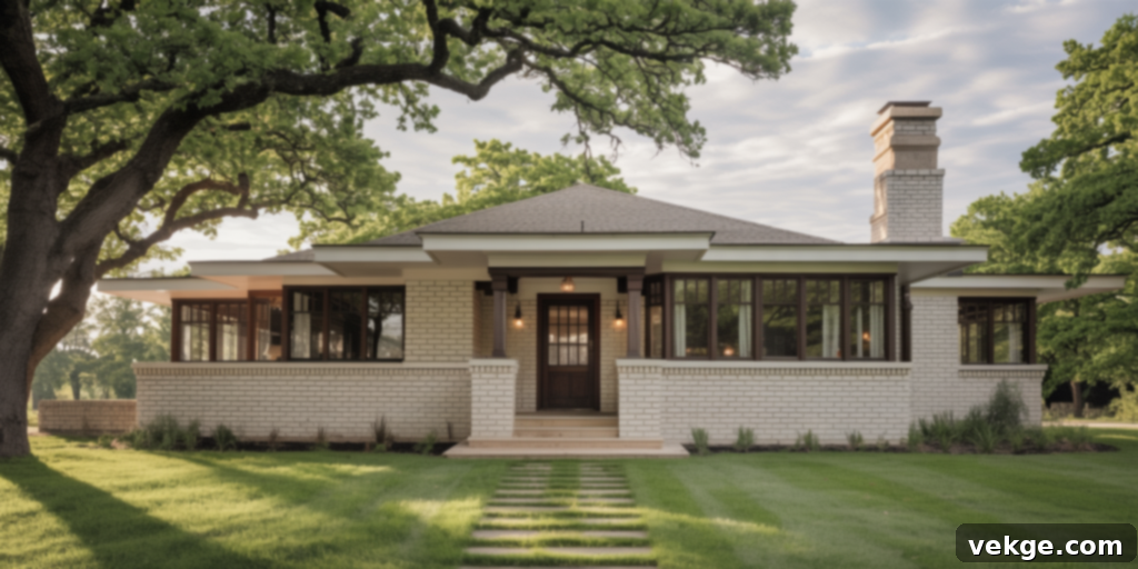 Prairie Style Cottage with White Painted Brick