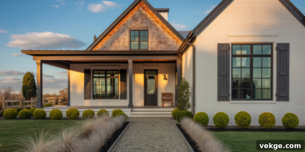 Transitional White Brick House Design