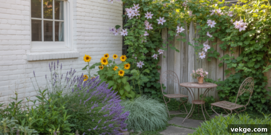 Side Yard Garden with White Painted Brick Wall