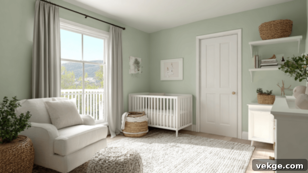 Sherwin-Williams Soft Sage (SW 9647) - A light, gentle green paint that brightens and calms, ideal for bathrooms, hallways, or nurseries.
