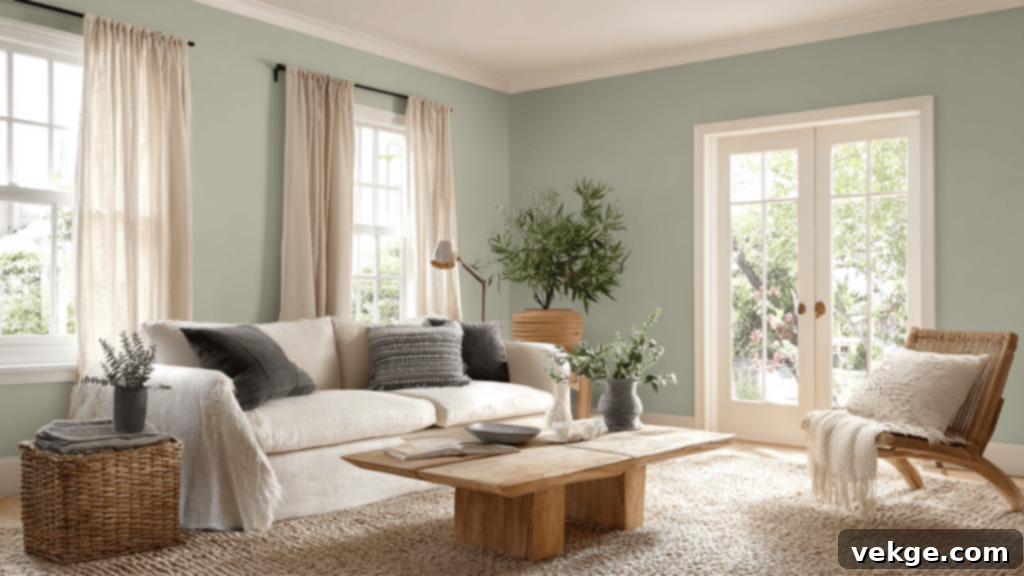Benjamin Moore October Mist (1495) - A beautiful, versatile sage green paint color perfect for living rooms, bedrooms, and hallways.