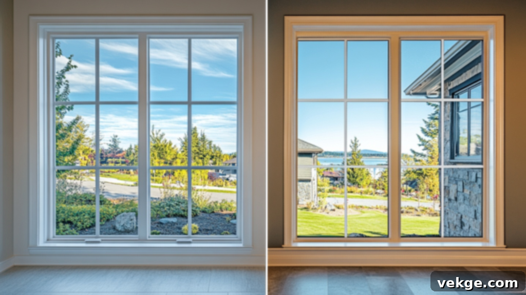 Visual comparison of key differences between vinyl and fiberglass windows for material, cost, durability, and more.