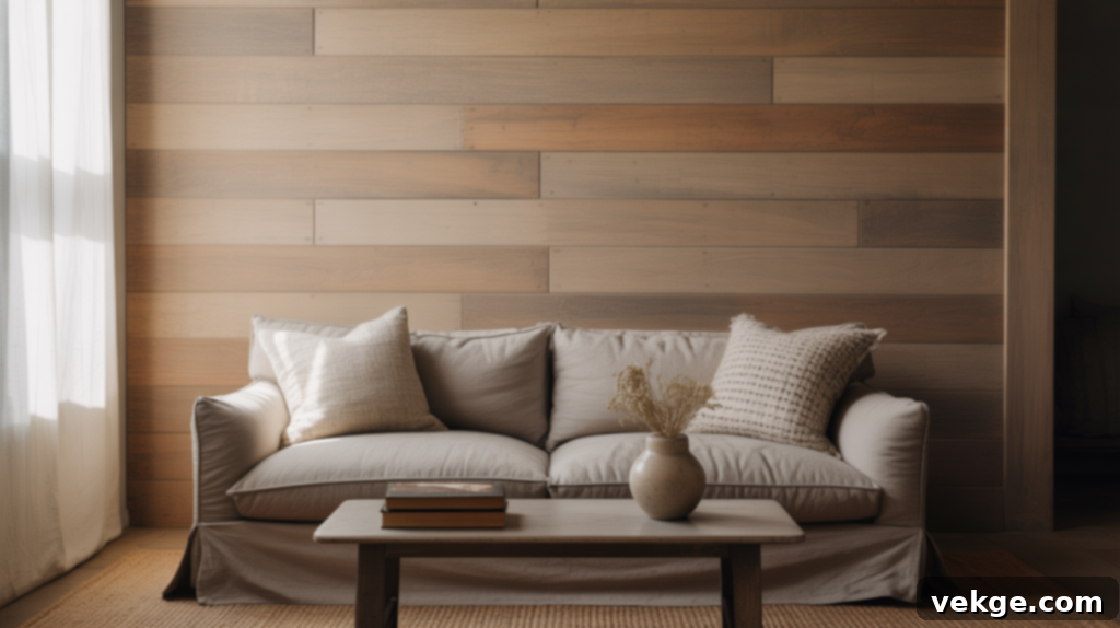 Shiplap wall paneling in a living room