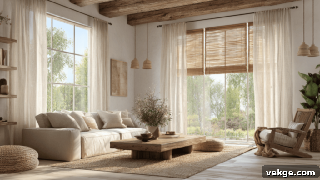 Farmhouse-Style Window Treatment with simple linen curtains
