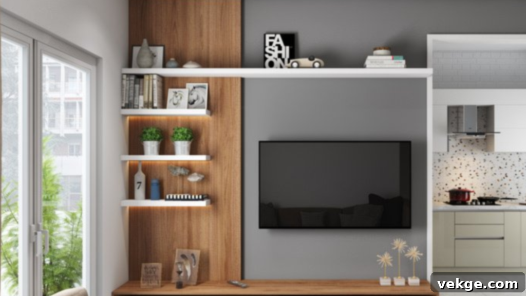 Wooden Floating Shelves displaying vintage dishes and decor